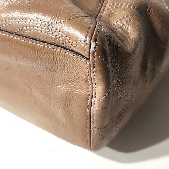 Coach Signature Stitch Patent Leather Tan with Lavender Large Tote Bag - Picture 13 of 16